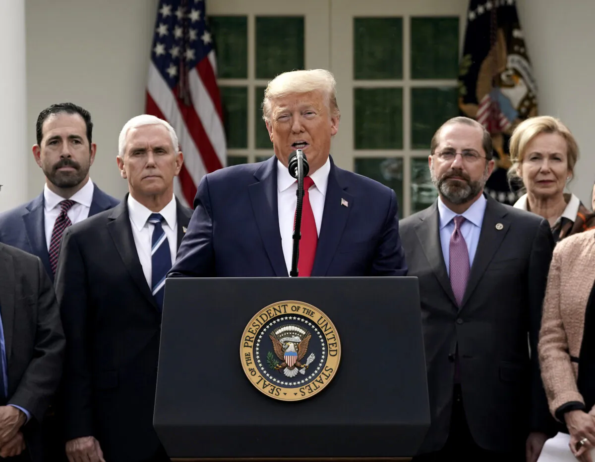 President Donald Trump holds a news conference about the ongoing global coronavirus pandemic in the Rose garden at the White House in Washington, on March 13, 2020. (Drew Angerer/Getty Images)