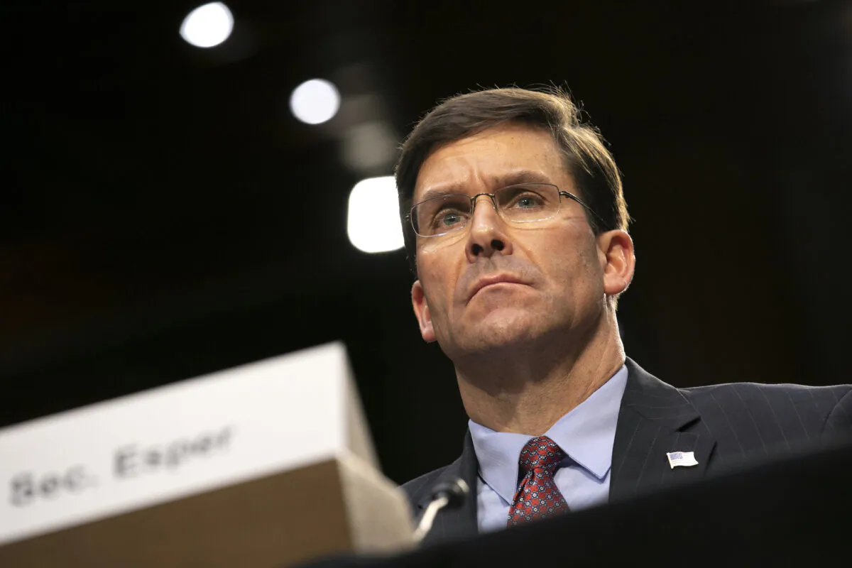 Secretary of Defense Mark Esper testifies to the Senate Armed Services Committee about the budget, on Capitol Hill in Washington on March 4, 2020. (Jacquelyn Martin/AP Photo)