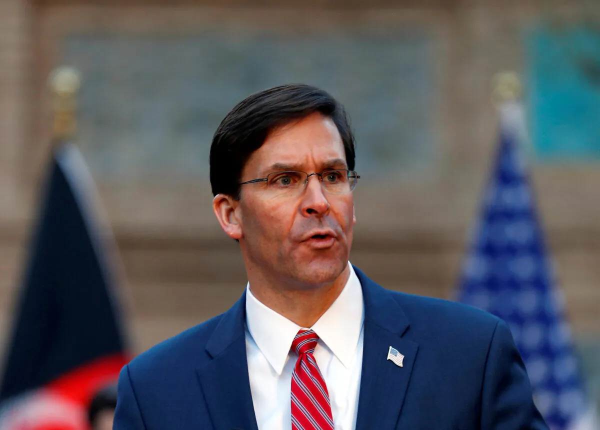 U.S. Defense Secretary Mark Esper, speaks during a news conference in Kabul, Afghanistan, on Feb. 29, 2020. (Mohammad Ismail/Reuters)