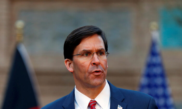 U.S. Defense Secretary Mark Esper, speaks during a news conference in Kabul, Afghanistan, on Feb. 29, 2020. (Mohammad Ismail/Reuters)