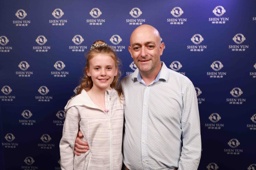 Dr. Dermot McDowell and his daughter Jessica attend Shen Yun Performing Arts at the Capitol Theatre in Sydney, Australia, on March 13, 2020. (NTD Television) 