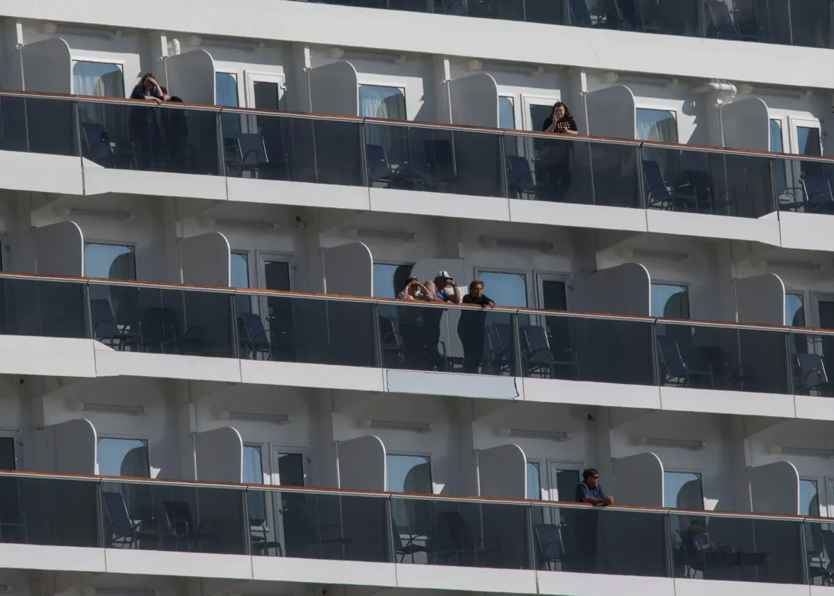 Passengers wait for news on coronavirus testing on the Carnival Panorama cruise ship in Long Beach, California, on March 7, 2020. (Mark Ralston/AFP via Getty Images)
