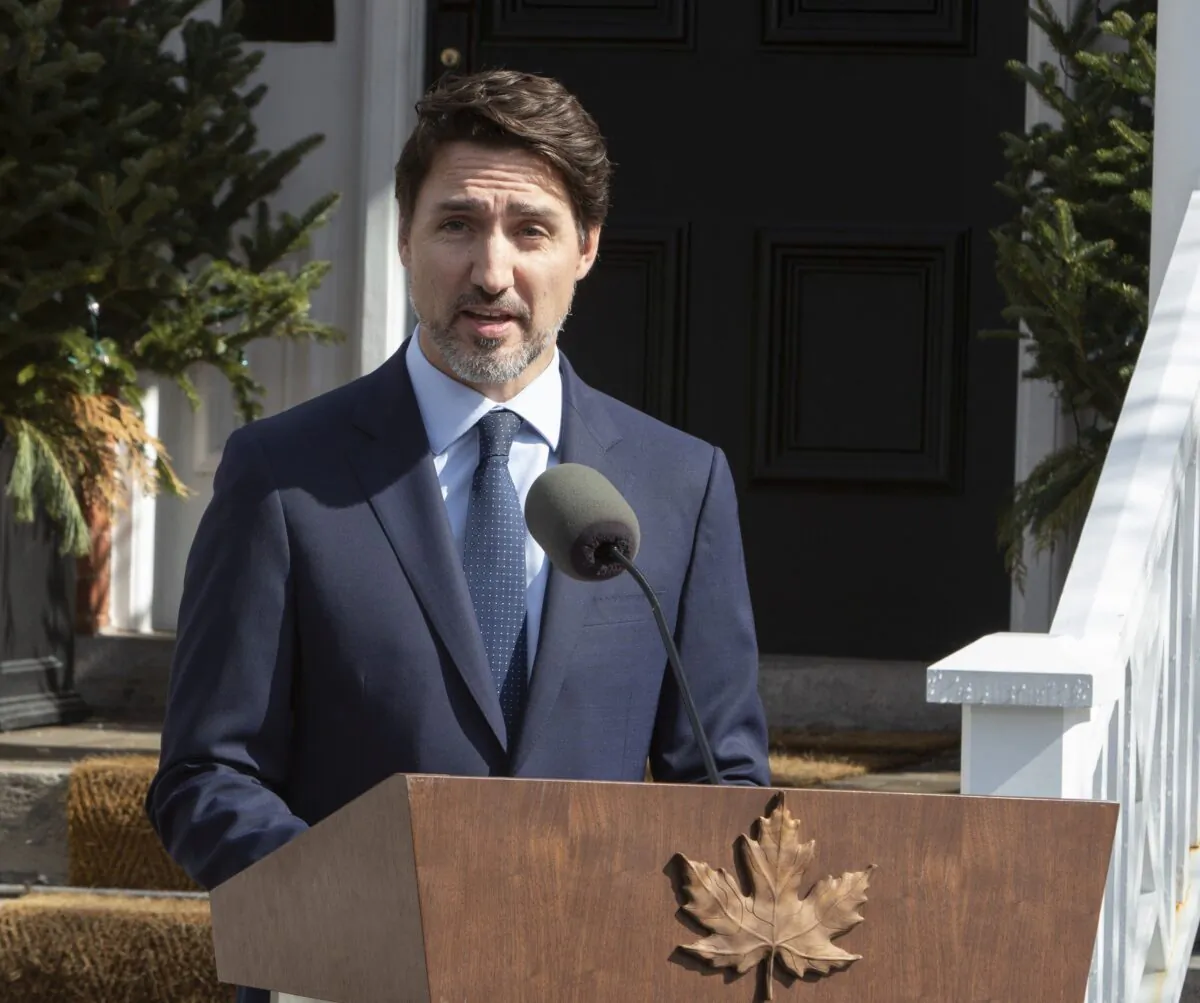 Prime Minister Justin Trudeau holds a news conference at Rideau cottage in Ottawa, Canada, on March 13, 2020. (The Canadian Press/Fred Chartrand)