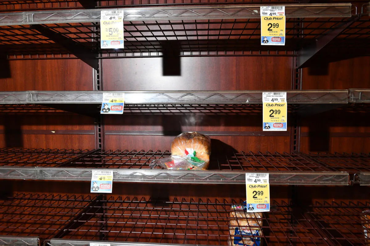 Empty shelves at a Vons supermarket in Burbank, California as the coronavirus continues to spread across the United States on March 14, 2020. (Amy Sussman/Getty Images)