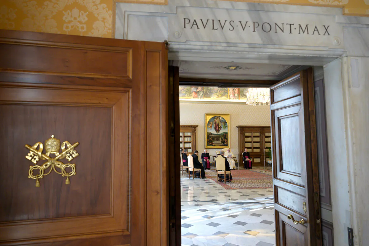 Pope holds his first ever virtual general audience, amid Italy's coronavirus epidemic, at the Vatican, on March 11, 2020.   (Vatican Media/Handout via Reuters)