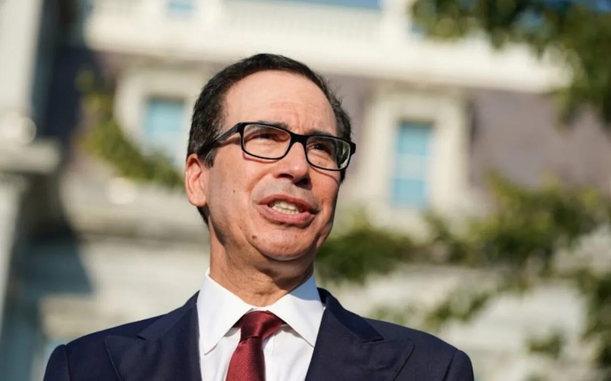 Secretary of the Treasury Steven Mnuchin answers questions from the press after an interview on CNBC on the North Lawn of the White House in Washington, on Sept. 12, 2019. (Sarah Silbiger/Reuters)