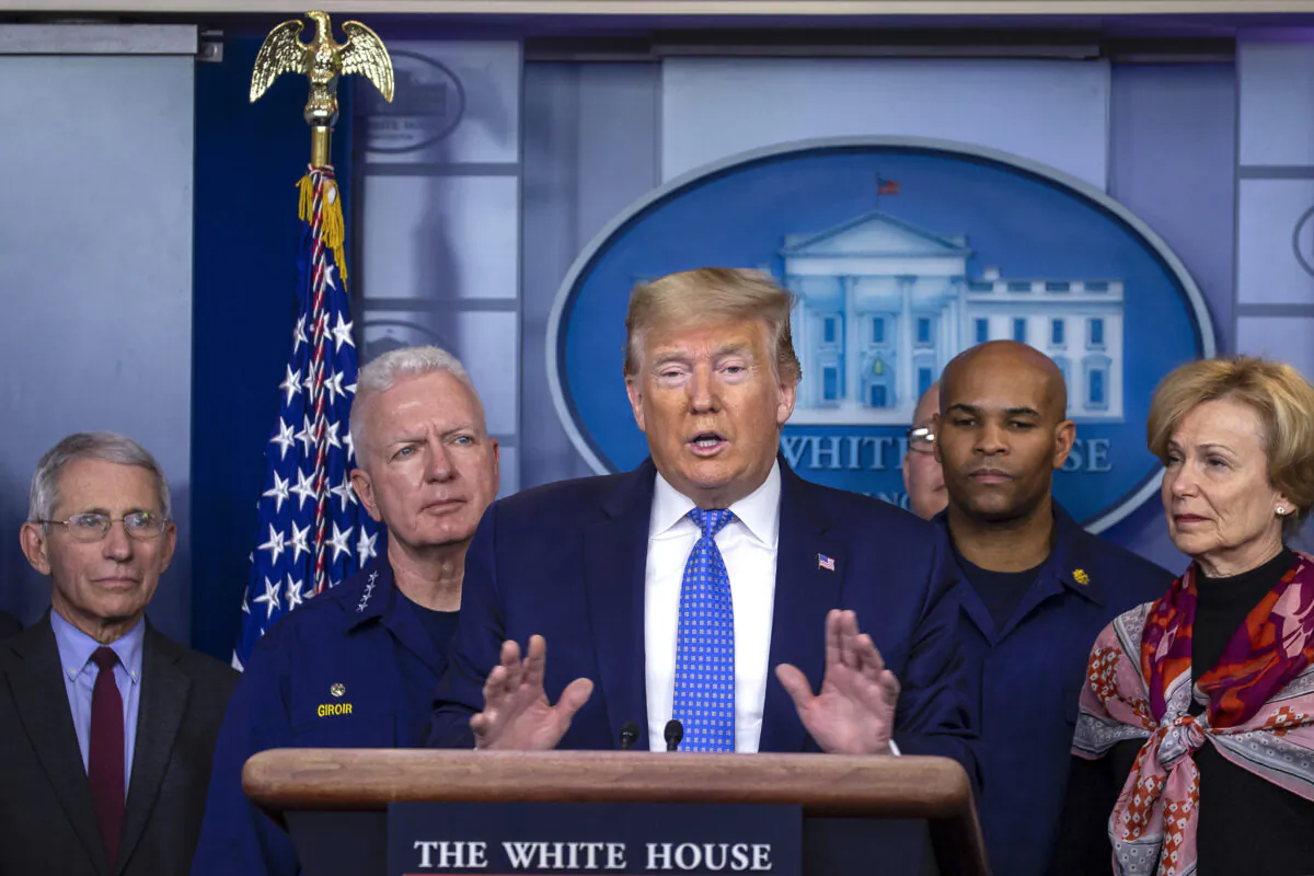 President Donald Trump speaks to the media in the press briefing room at the White House on March 15, 2020. (Tasos Katopodis/Getty Images)