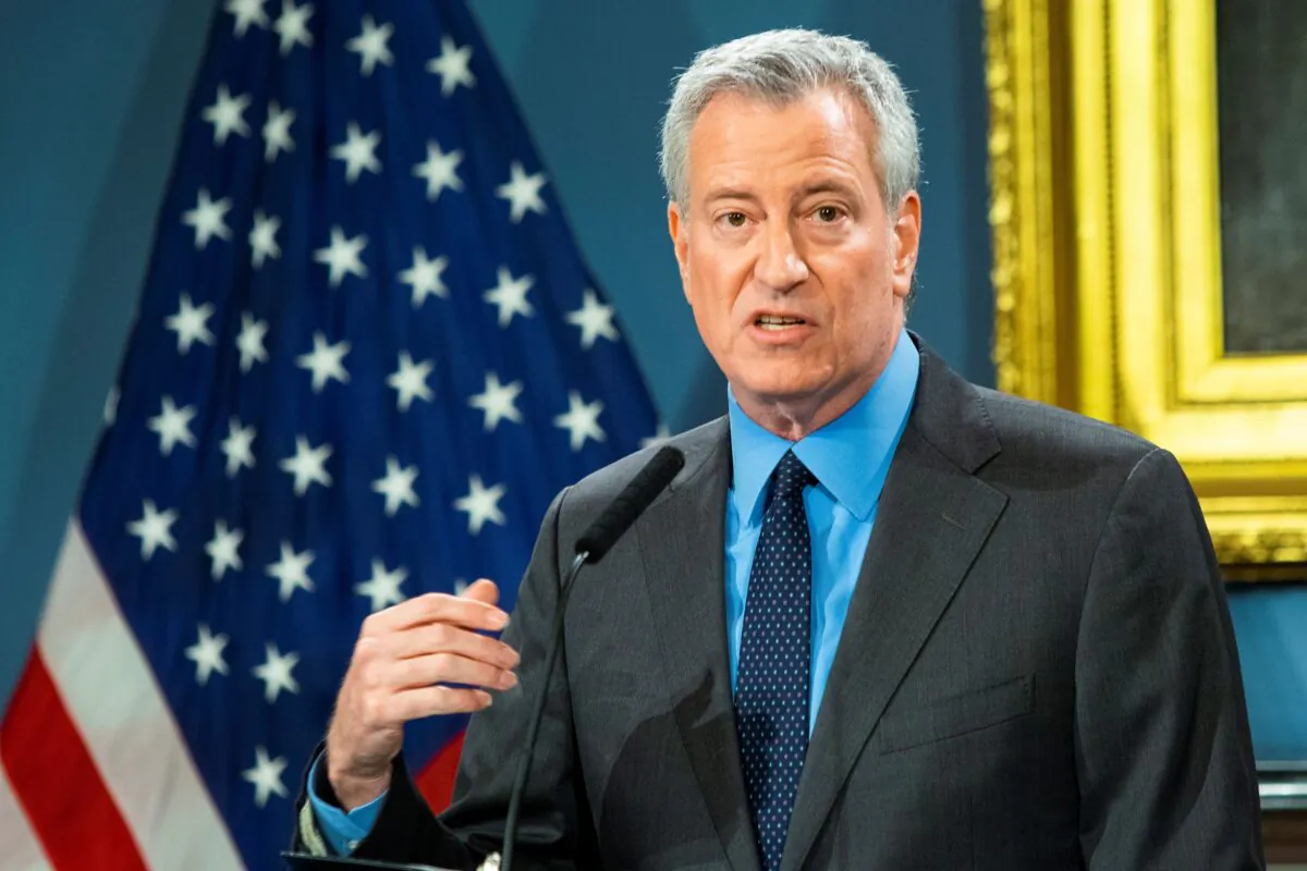 New York City Mayor Bill de Blasio speaks at a news briefing about COVID-19 at City Hall in the Manhattan borough of New York City, New York, on March 14, 2020. (Eduardo Munoz/Reuters)
