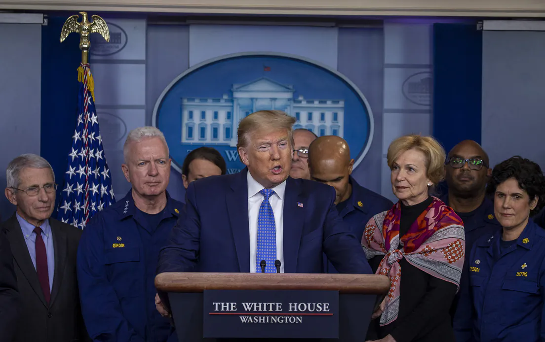 President Donald Trump speaks to the media in the press briefing room at the White House on March 15, 2020 in Washington. (Tasos Katopodis/Getty Images)