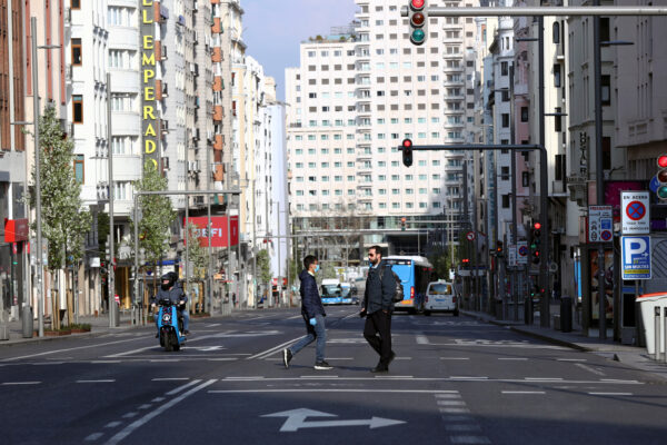 The almost empty Gran Via avenue