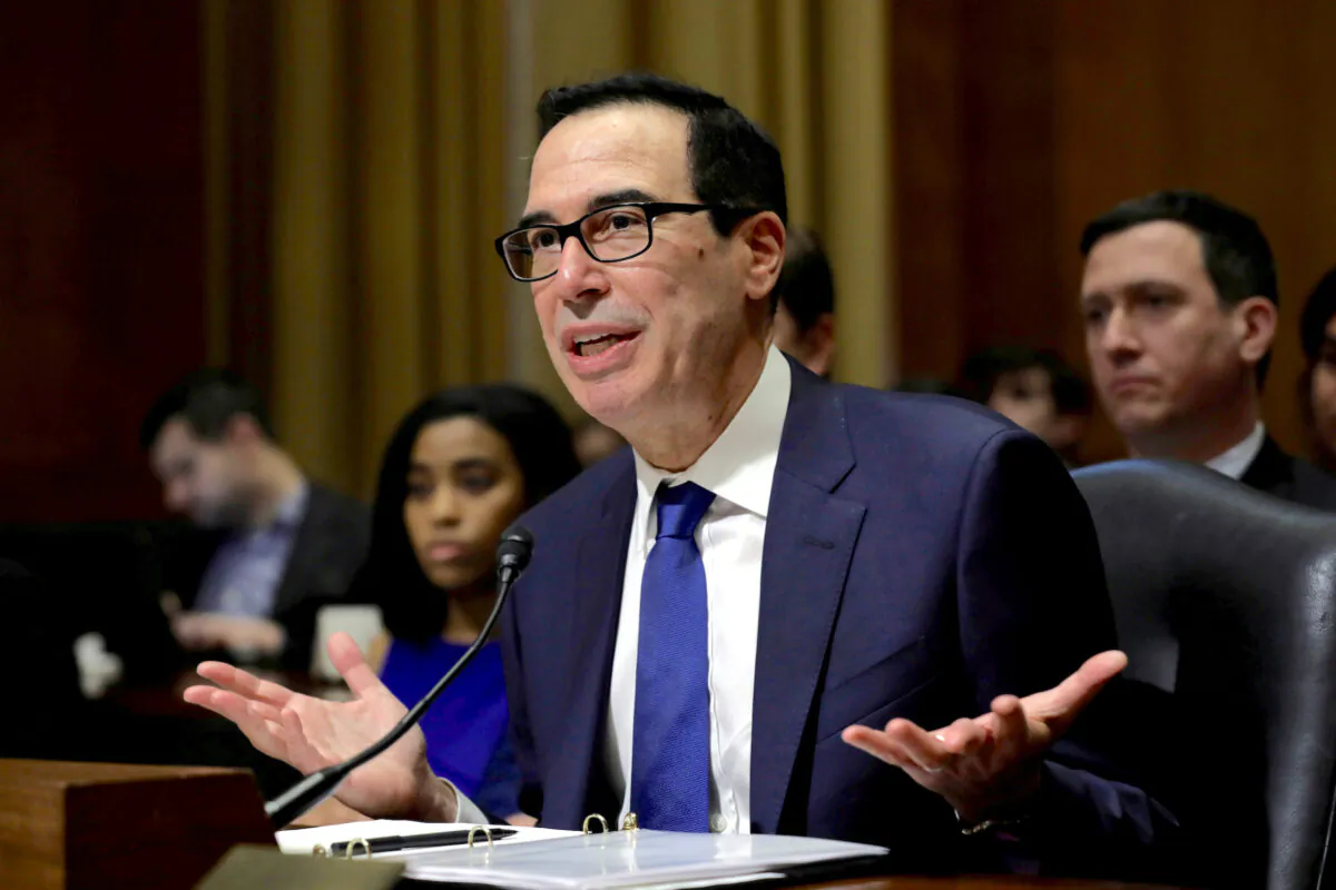 File photo of Treasury Secretary Steven Mnuchin testifying on Capitol Hill in Washington, on Feb. 12, 2020. (Reuters/Yuri Gripas)
