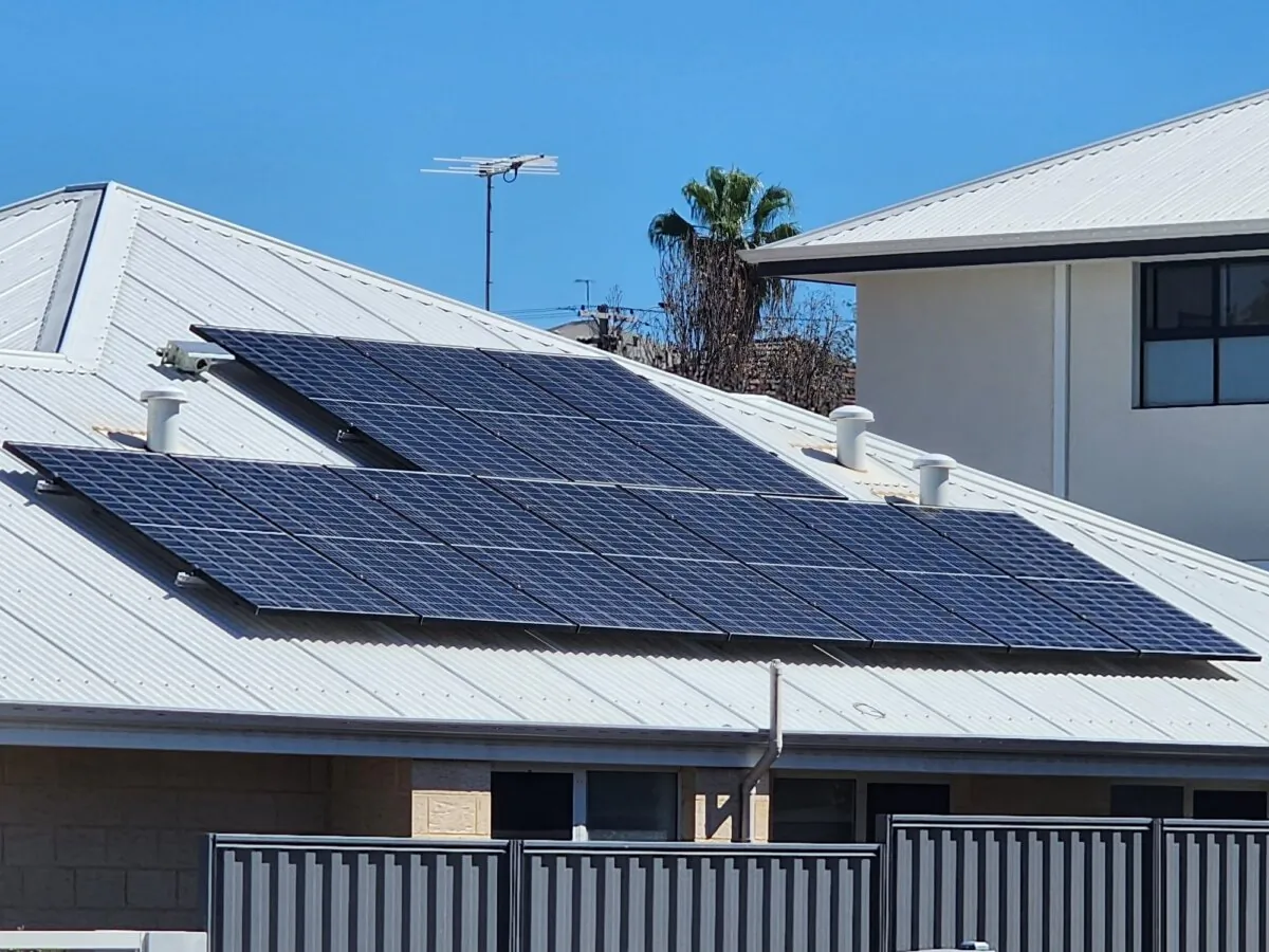 Solar panels are seen on a roof in Perth, Western Australia, on March 17, 2024. (Susan Mortimer/The Epoch Times)