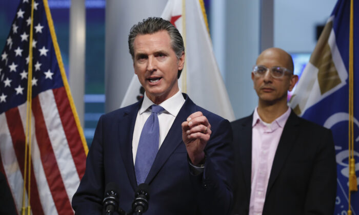 California Gov. Gavin Newsom give an update to the state's response to the coronavirus, at the Governor's Office of Emergency Services in Rancho Cordova Calif., on March 17, 2020. (Rich Pedroncelli/AP Photo)