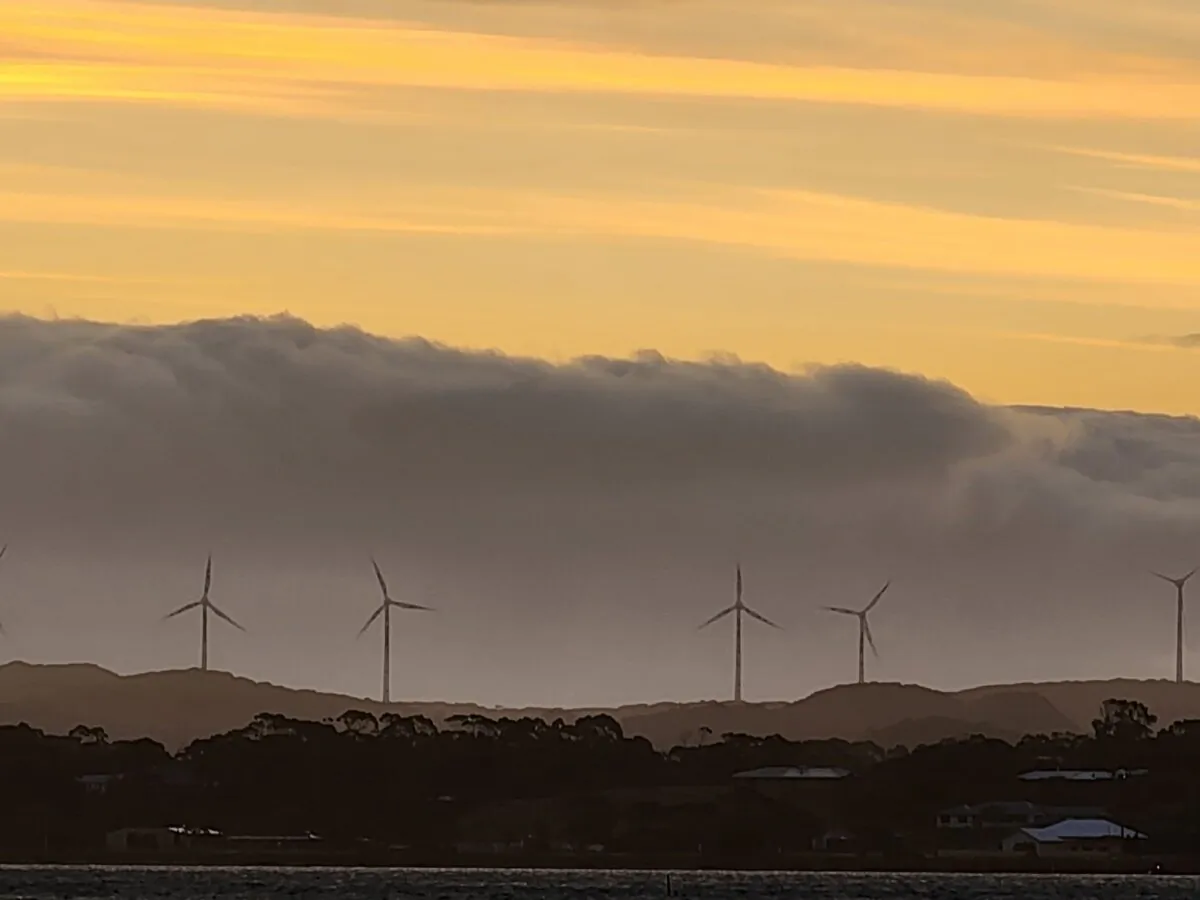 Wind turbines can be seen in Albany, Western Australia, on Jan. 18, 2024. (Susan Mortimer/The Epoch Times)