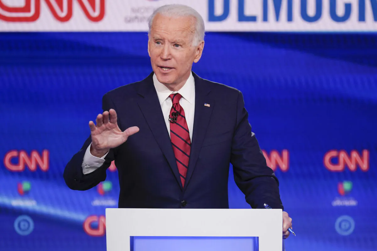 Former Vice President Joe Biden participates in a Democratic presidential primary debate at CNN Studios in Washington on March 15, 2020. (Evan Vucci/AP Photo)
