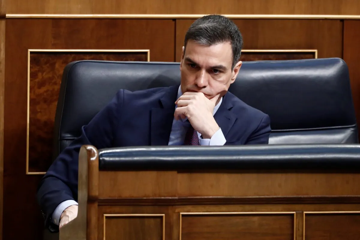 Spanish Prime Minister Pedro Sánchez listens during the extraordinary plenary session in Madrid on March 18, 2020. (Mariscal - Pool/Getty Images)