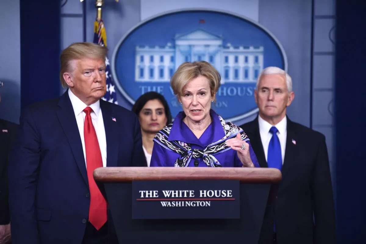 White House Coronavirus Task Force Coordinator Dr. Deborah Birx answers a question during  the daily briefing on the CCP virus at the White House in Washington on March 18, 2020. (Brendan Smialowski/AFP via Getty Images)