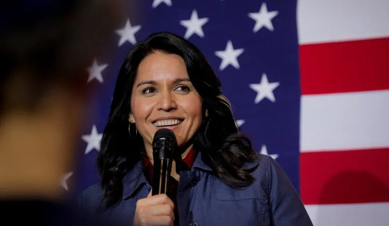 Then-Democratic presidential candidate, and then-representative for Hawaii, Tulsi Gabbard speaks during a campaign event in Lebanon, N.H., on Feb. 6, 2020. (Brendan McDermid/Reuters)