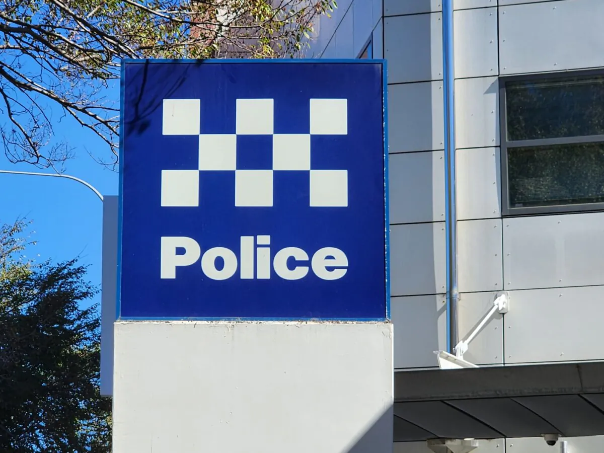 A police sign outside a regional police station in Western Australia on April 19, 2024. (Susan Mortimer/The Epoch Times)