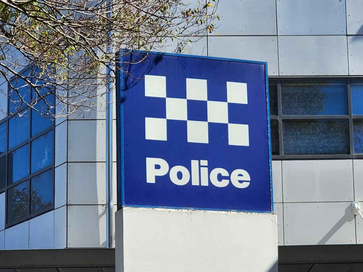 A police sign outside a regional police station in Western Australia on April 19, 2024. (Susan Mortimer/The Epoch Times)