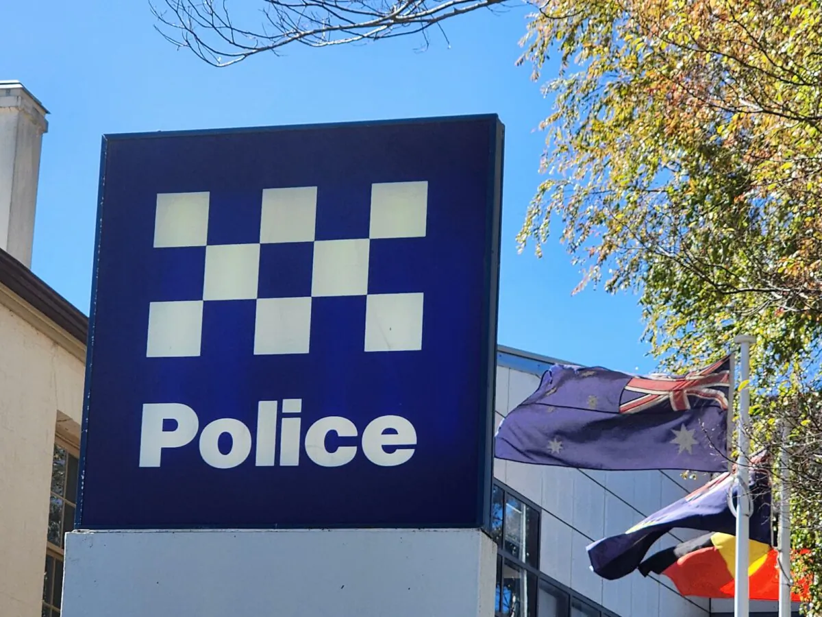 A police sign outside a regional police station in Western Australia on April 19, 2024. (Susan Mortimer/The Epoch Times)