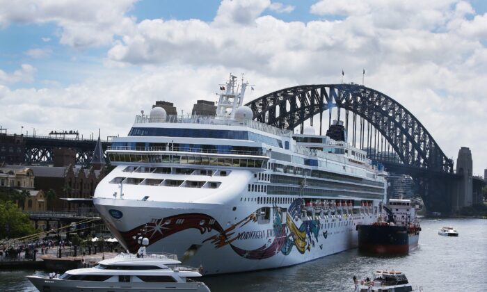 The Norwegian Jewel cruise ship shown during a lockdown on Feb. 14, 2020, in Sydney Australia. A passenger was tested for the CCP virus but tested negative. (Lisa Maree Williams/Getty Images)