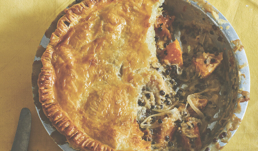 lentil, cheese, and onion puff pie