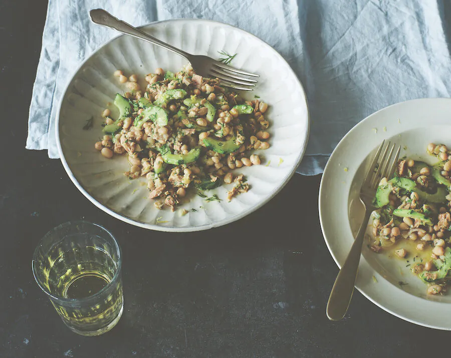 Herby tuna and navy bean salad. (Lizzie Mayson)