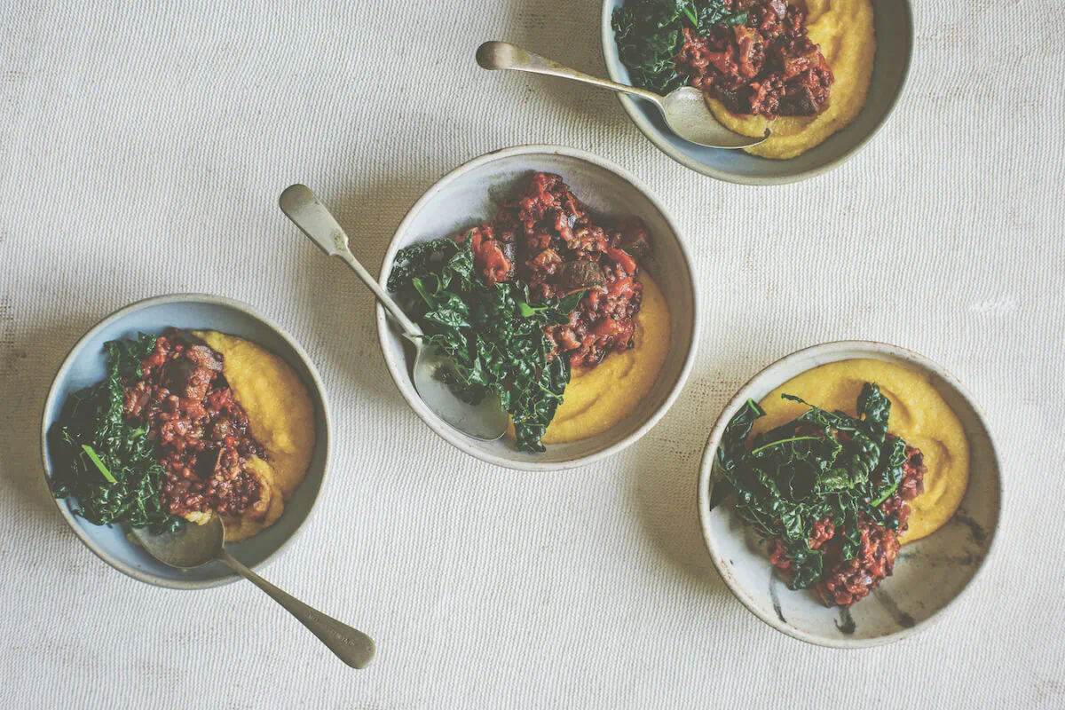 Tomato, lentil, and eggplant ragu. (Lizzie Mayson)