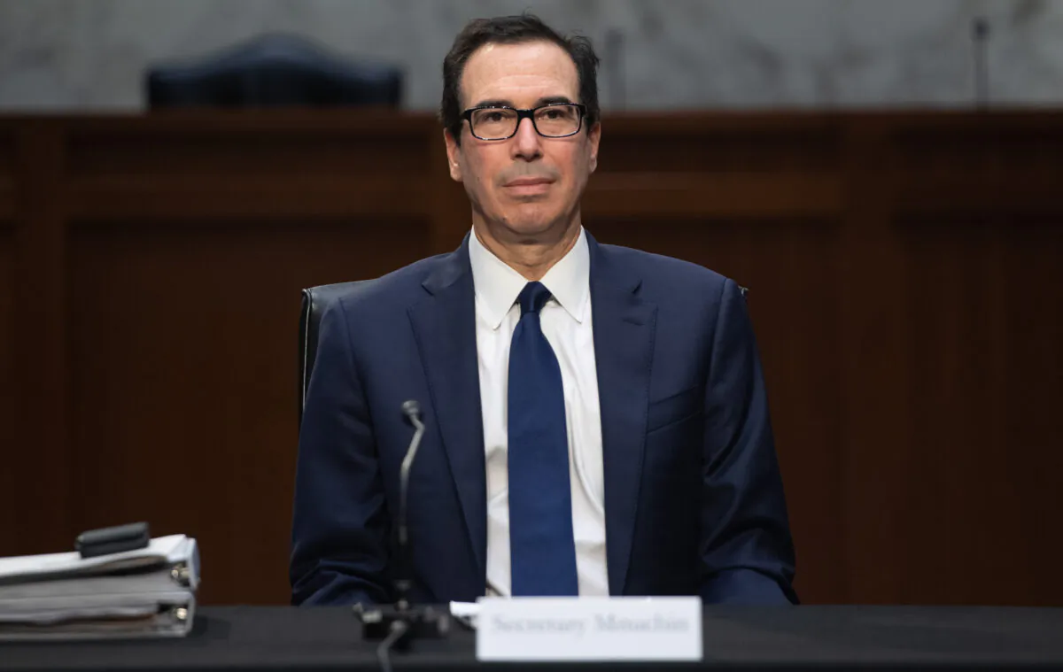 Secretary of Treasury Steven Mnuchin attends a meeting to discuss a potential economic bill in response to the CCP virus, in Washington on March 20, 2019. (SAUL LOEB/AFP via Getty Images)