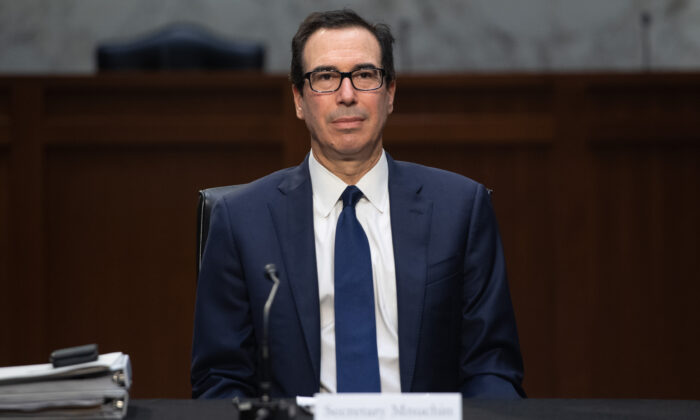 Secretary of Treasury Steven Mnuchin attends a meeting to discuss a potential economic bill in response to the CCP virus, in Washington on March 20, 2019. (SAUL LOEB/AFP via Getty Images)