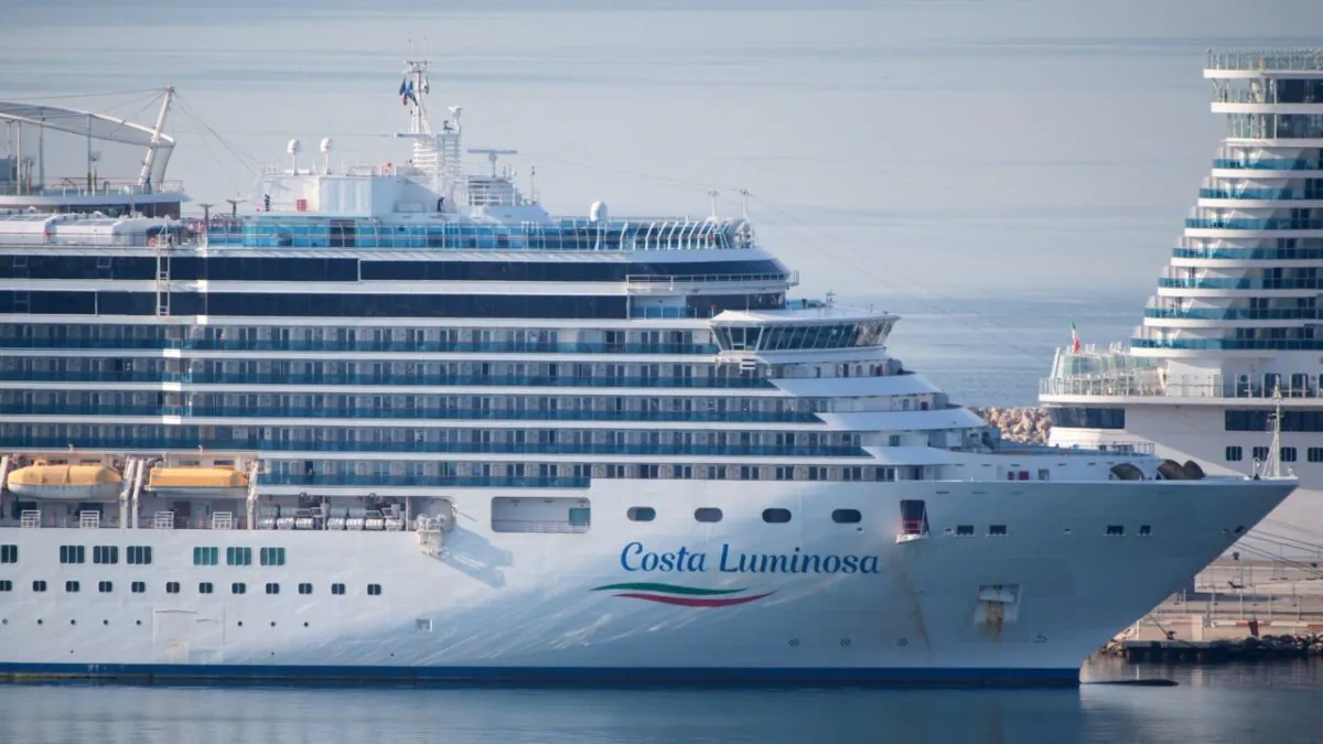 The trans-Atlantic cruise ship Costa Luminosa moored at Marseille harbor on March 20, 2020. (Clement Mahoudeau/AFP/Getty Images) 