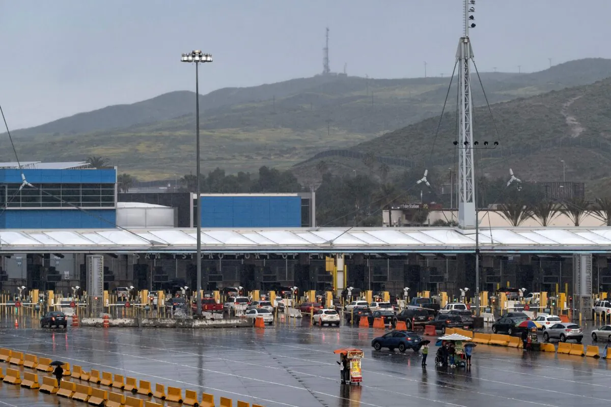 The San Ysidro port of entry as cars enter the United States from Tijuana, Baja California state, Mexico, on March 19, 2020. (Guillermo Arias/AFP via Getty Images)
