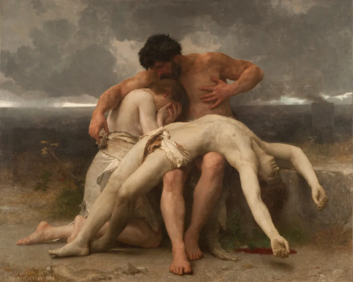 “The First Mourning” 1888, by William Bouguereau. Oil on Canvas; 79 ¾ inches by 99 inches. National Museum of Fine Arts, Argentina. (Public Domain)