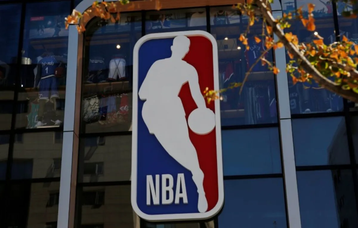 An NBA logo is seen on the facade of its flagship store at the Wangfujing shopping street in Beijing on Oct. 8, 2019. (Tingshu Wang/File Photo/Reuters)