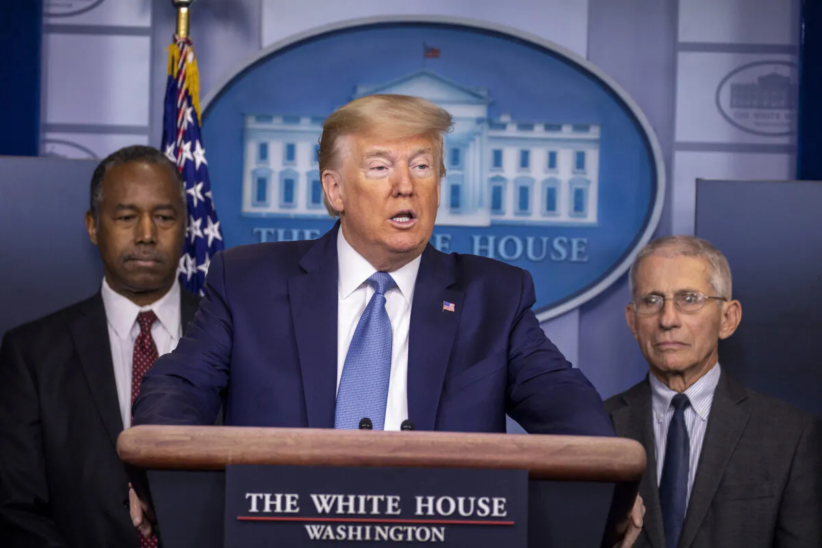 President Donald Trump speaks during a briefing in the James Brady Press Briefing Room at the White House on March 21, 2020. (Tasos Katopodis/Getty Images)