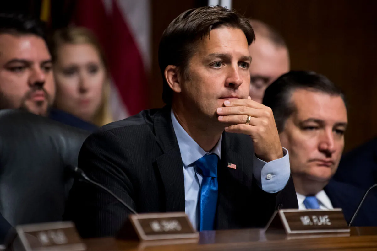 Sen. Ben Sasse (R-Neb.) listens as Dr. Christine Blasey Ford testifies during the Senate Judiciary Committee hearing on the nomination of Brett Kavanaugh to be an associate justice of the Supreme Court of the United States in Washington on Sep. 27, 2018. (Tom Williams/AFP via Getty Images)