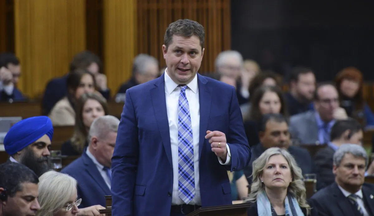 Conservative leader Andrew Scheer asks a question during question period in the House of Commons on Parliament Hill in Ottawa on March 12, 2020. (The Canadian Press/Sean Kilpatrick)