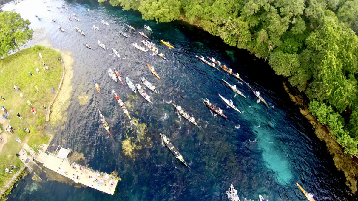 The San Marcos River serves as a playground for all sorts of water sports, including canoeing. (Courtesy of the Greater San Marcos Partnership Library)