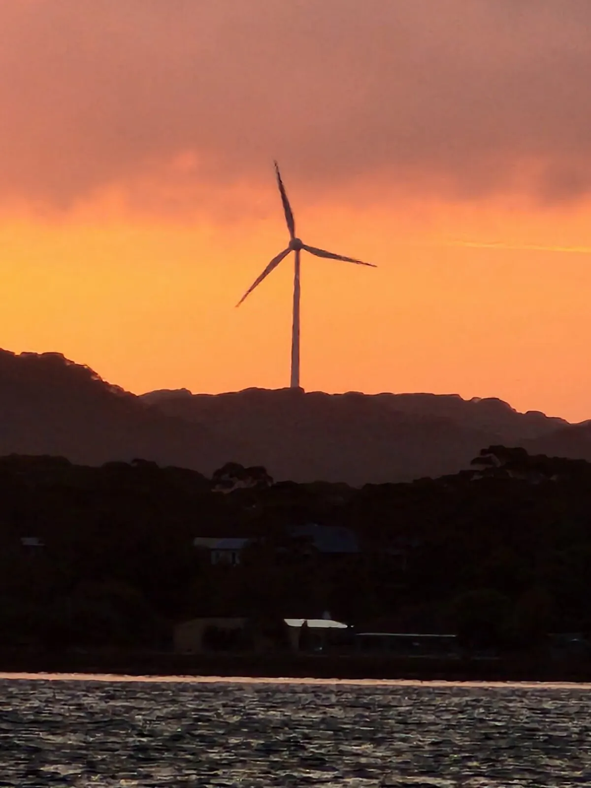 A wind turbine at Albany Wind Farm at sunset in Albany, Western Australia, on Jan. 22, 2024. (Susan Mortimer/The Epoch Times)