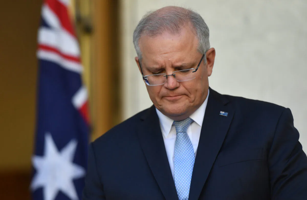 Australian Prime Minister Scott Morrison reacts during a press conference at Parliament House in Canberra, Australia, on March 22, 2020. (Sam Mooy/Getty Images)