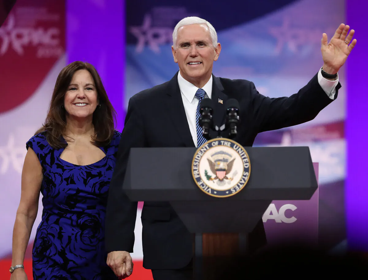 U.S. Vice President Mike Pence and his wife, Karen Pence, are introduced during CPAC 2019 in National Harbor, Md., on March 1, 2019. (Mark Wilson/Getty Images)