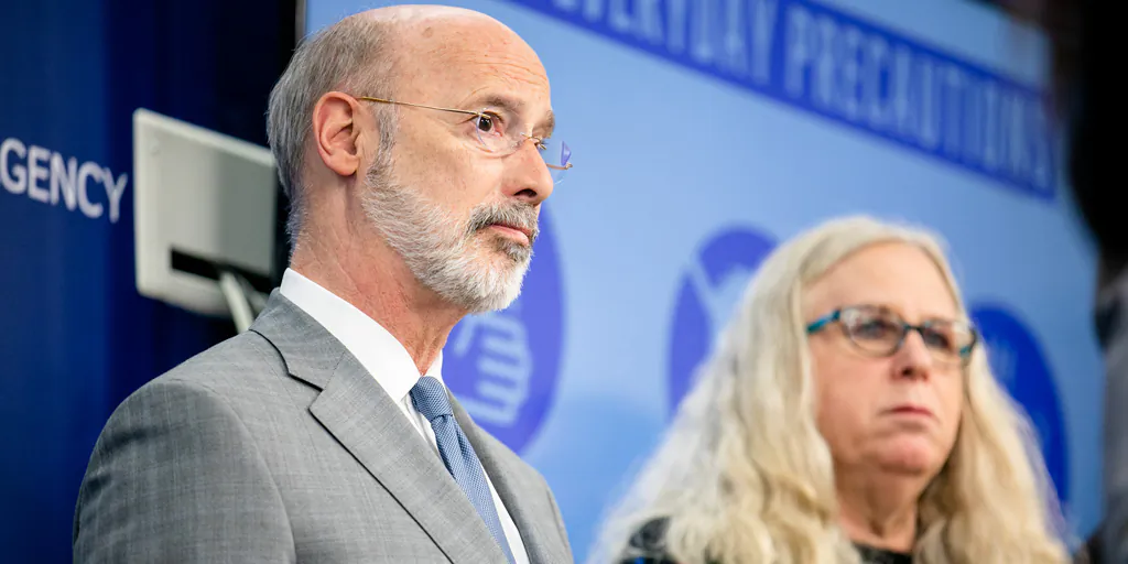Pennsylvania Gov. Tom Wolf (L) and Secretary of Health Dr. Rachel Levine, in this file photo. (Office of the Governor)