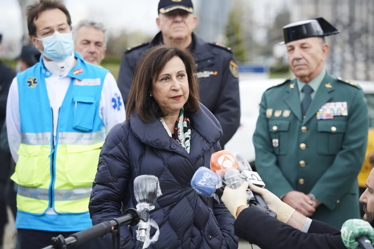 Spanish Defense Minister Margarita Robles gives a press conference in Madrid, Spain, on March 23, 2020. (Carlos Alvarez/Getty Images)