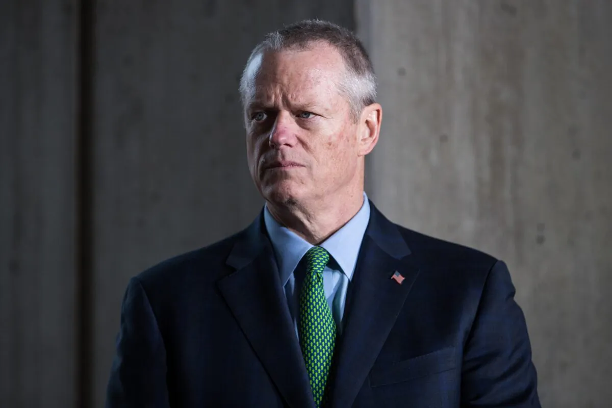 Massachusetts Gov. Charlie Baker listens to speaker at a press conference in Boston, Mass., on March 13, 2020. (Scott Eisen/Getty Images)
