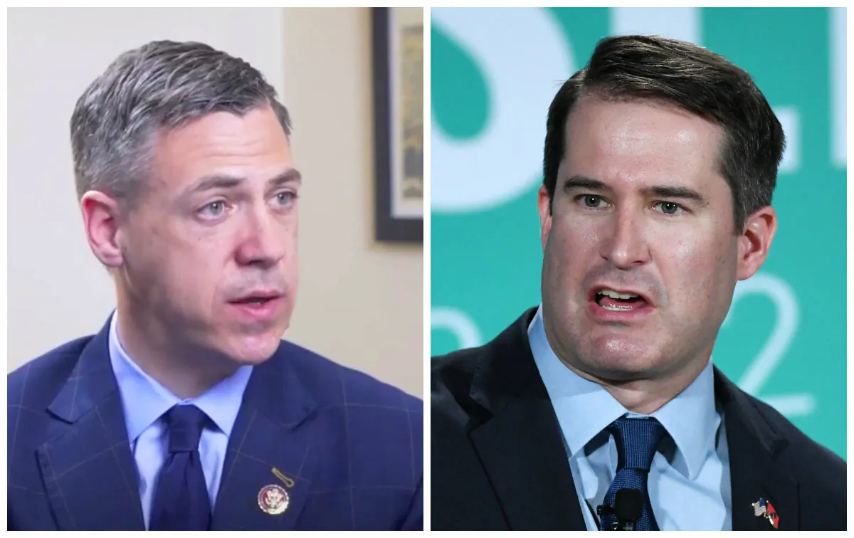 Rep. Jim Banks (R-Ind.) (L) and Rep. Seth Moulton (D-Mass.). (Screenshot via The Epoch Times and Ethan Miller/Getty Images)