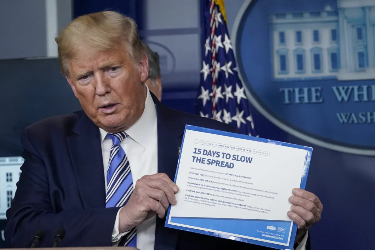 President Donald Trump speaks at the daily coronavirus briefing at the White House in Washington, on March 23, 2020. (Drew Angerer/Getty Images)