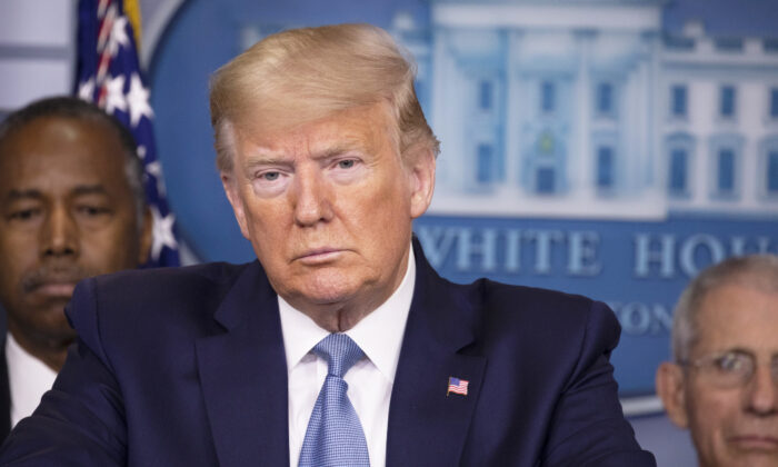 President Donald Trump speaks during a briefing in the James Brady Press Briefing Room at the White House on March 21, 2020, in Washington. (Tasos Katopodis/Getty Images)
