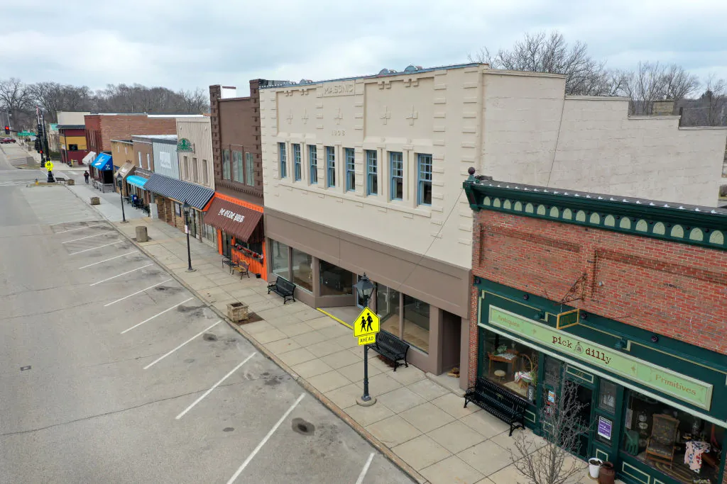 A normally busy Main Street is deserted as the small businesses that line the business district remain closed after the governor instituted a shelter-in-place order in an attempt to curtail the spread of COVID-19 in Rockton, Ill., on March 24, 2020. (Scott Olson/Getty Images)