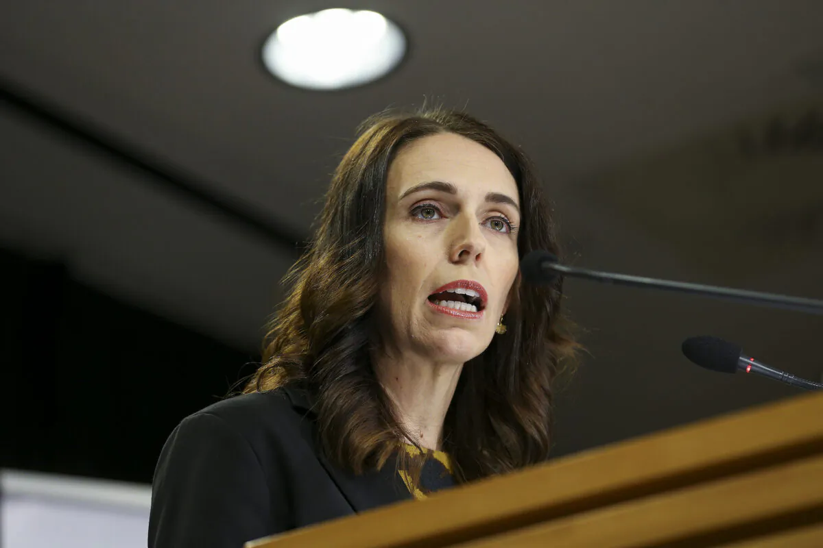 New Zealand Prime Minister Jacinda Ardern at a press conference ahead of a nationwide lockdown at Parliament in Wellington, New Zealand on March 25, 2020. (Hagen Hopkins/Getty Images)